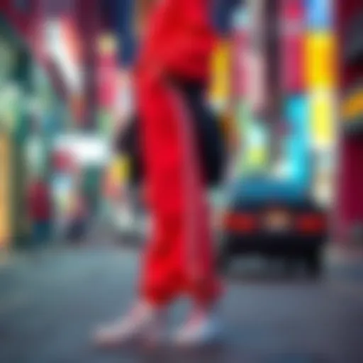 Stylish Adidas boyfriend pants in a vibrant urban setting