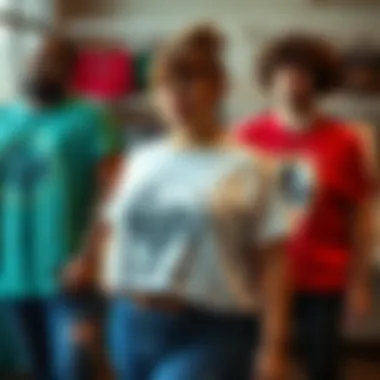 An array of eco-friendly t-shirts showcased with recycled materials.