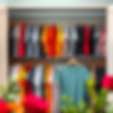 A well-organized closet featuring neatly arranged plus size t-shirts.