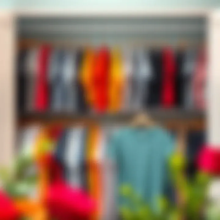 A well-organized closet featuring neatly arranged plus size t-shirts.