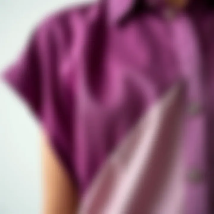 Intricate Fabric Details of Asymmetrical Design Close-up view of an asymmetrical button-up shirt showcasing intricate fabric details