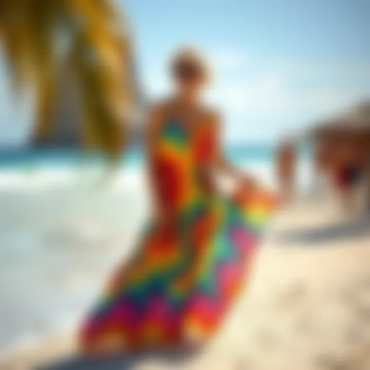 Flowy maxi cover-up in vibrant colors, perfect for beach outings.