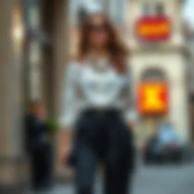 Chic belted paperbag pants styled with a tucked-in blouse and accessories