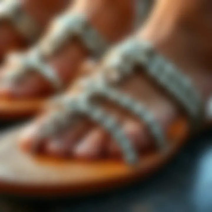 Close-up of Innovative Materials in Flat Sandals Close-up of unique materials used in fashionable sandals