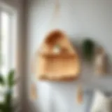 Elegant boho hanging shelf made of natural wood