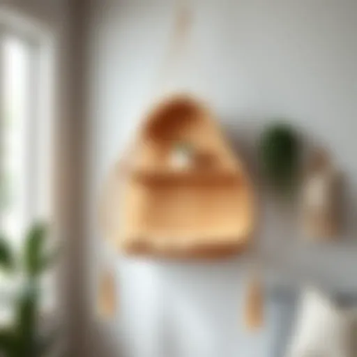 Elegant boho hanging shelf made of natural wood