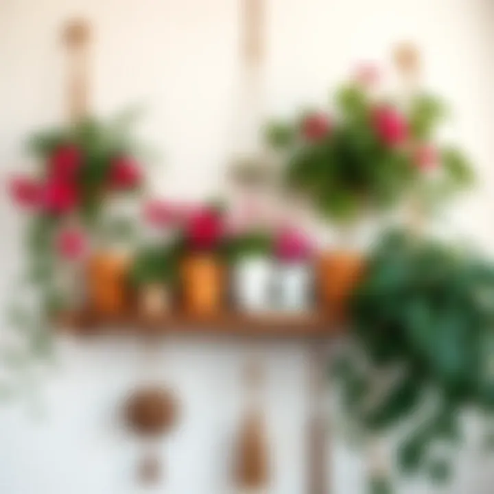 Stylish bohemian shelf adorned with vibrant plants