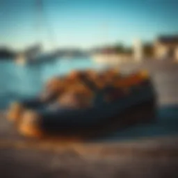 Stylish breathable boat shoes on a dock