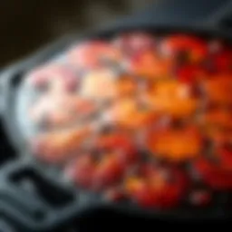 A beautifully seasoned cast iron Korean BBQ pan showcasing its rich texture and sheen