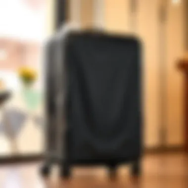 Close-up of a clear luggage cover protecting a suitcase