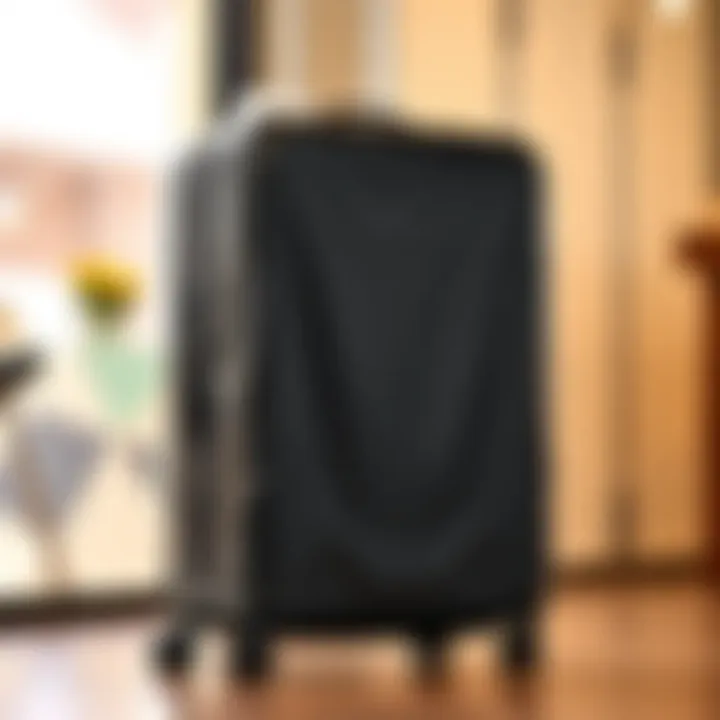 Close-up of a clear luggage cover protecting a suitcase