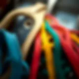 Detailed view of flat shoelaces in various colors and textures