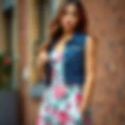 A stylish cropped denim vest paired with a floral dress