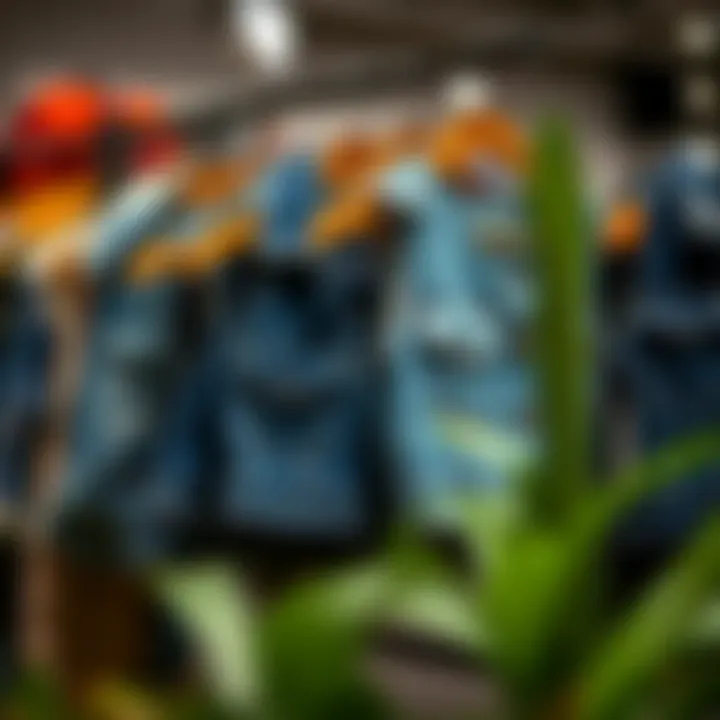 Different styles of cropped denim vests displayed on a rack