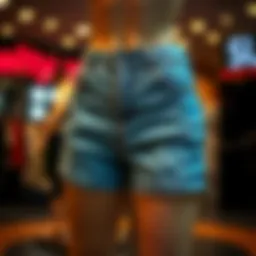A stylish pair of curvy high rise denim shorts displayed on a mannequin.