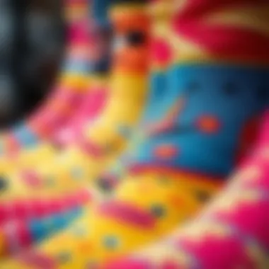 Close-up of vibrant fabrics used in personalized sock production