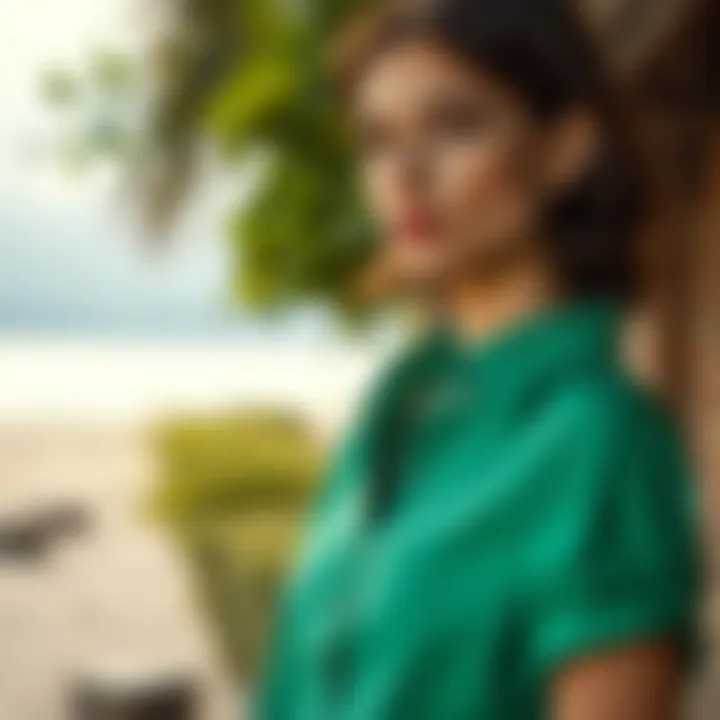 Eco-friendly practices in clothing selection highlighted with an emerald shirt