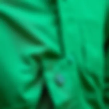 Close-up of sustainable fabric used in emerald button-up shirts