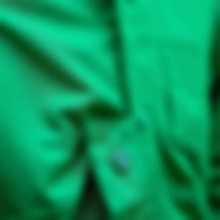 Close-up of sustainable fabric used in emerald button-up shirts