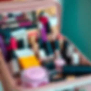 Organized makeup bag with neatly arranged cosmetics