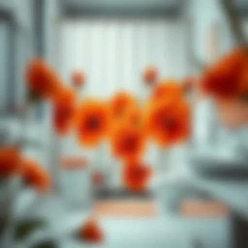 Vibrant Orange Floral Elegance Vibrant orange floral shower curtain enhancing bathroom aesthetics