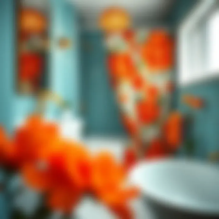 Color psychology elements reflected in a bathroom with an orange floral theme