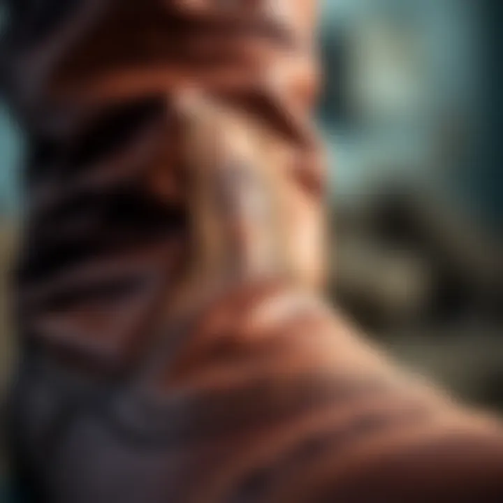 Close-up of high-quality leather used in western riding boots, showcasing texture and craftsmanship.