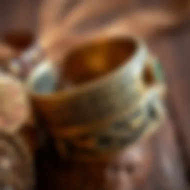 A close-up of a handcrafted Berber bracelet with detailed engravings