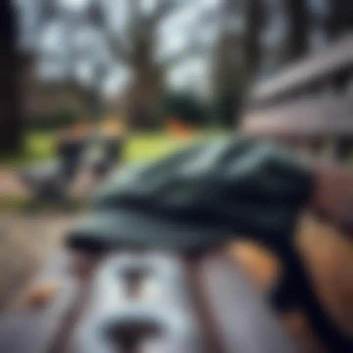 A stylish flat cap lying on a rustic bench in a park