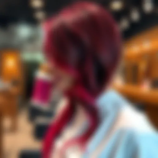 Vibrant burgundy hair color displayed in a salon setting