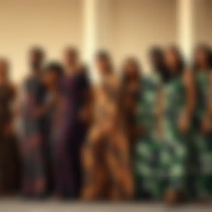 Group of diverse individuals wearing camouflage long dresses