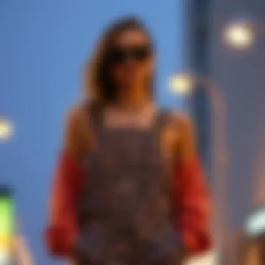 Fashionable individual showcasing outfit with cheetah print overalls