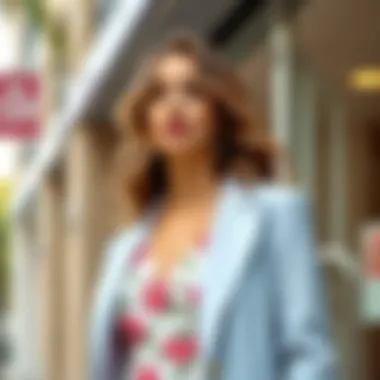 Chic pastel blazer paired with a floral dress