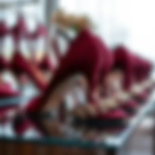 Elegant burgundy prom heels on display