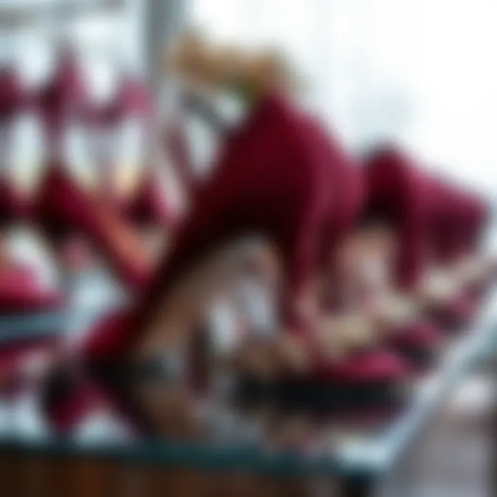 Elegant burgundy prom heels on display