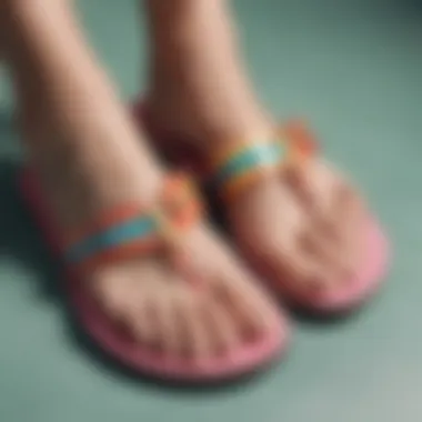 A close-up view of a stylish flip flop featuring a toe ring