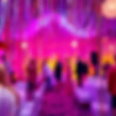 Stylish Event with Foil Streamer Decor A stylish event decorated with foil streamer backdrops