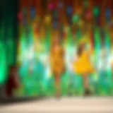 A vibrant foil streamer backdrop enhancing a fashion runway