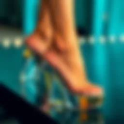Elegant design showcasing glass wedge heels.