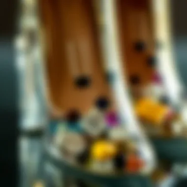 Close-up of materials used in glass wedge heels.