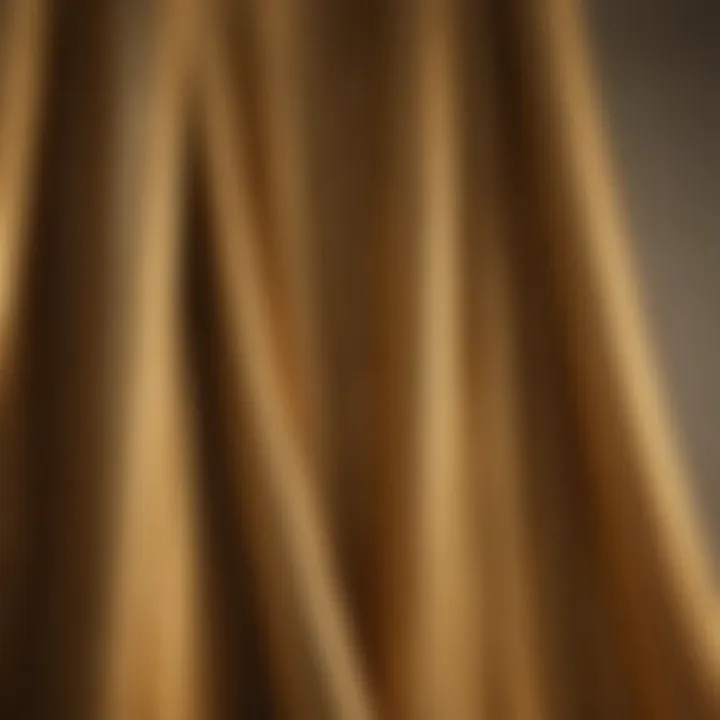 Close-up view of luxurious fabric texture in gold curtains