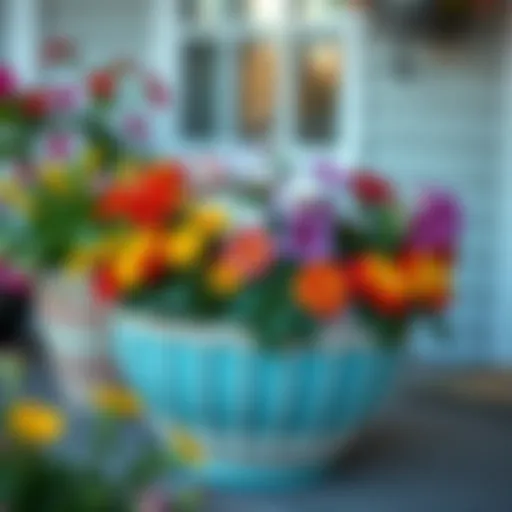 Elegant half round planter basket showcasing vibrant flowers