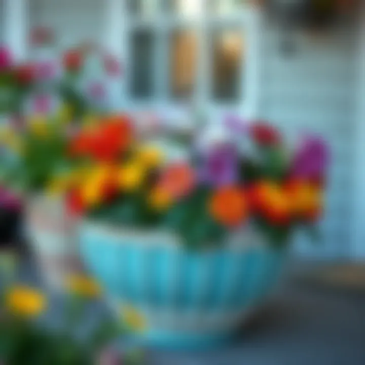 Elegant half round planter basket showcasing vibrant flowers