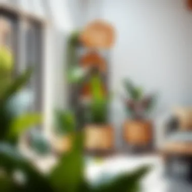 Stylish indoor arrangement with half round planter baskets