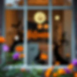 A vibrant display of Halloween-themed window decals showcasing various designs