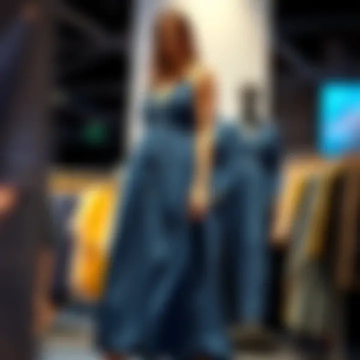 Fashion-forward styling of a denim maxi dress on a model