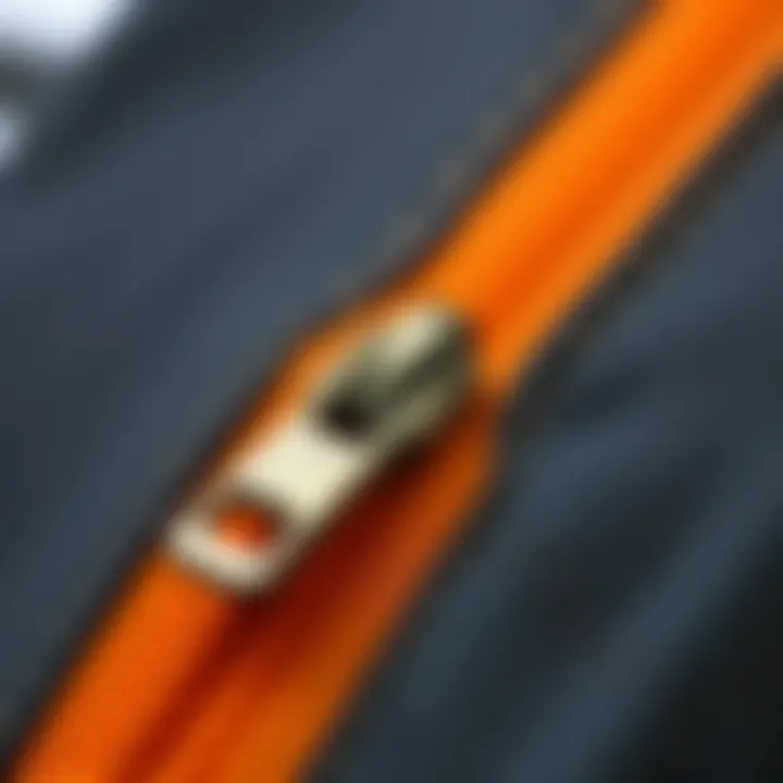 A close-up of the zipper mechanism showcasing its durability.