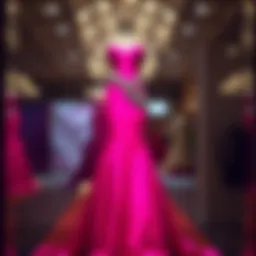 Elegant magenta evening gown on display