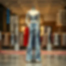 Elegant display of marble print flare pants on a stylish mannequin