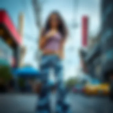 Chic Outfit with Marble Print Flare Pants Fashionable outfit featuring marble print flare pants paired with chic accessories